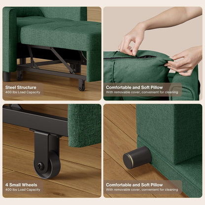 Canapé-lit convertible 3-en-1, canapé-lit escamotable, lit de salon pliable et transformable