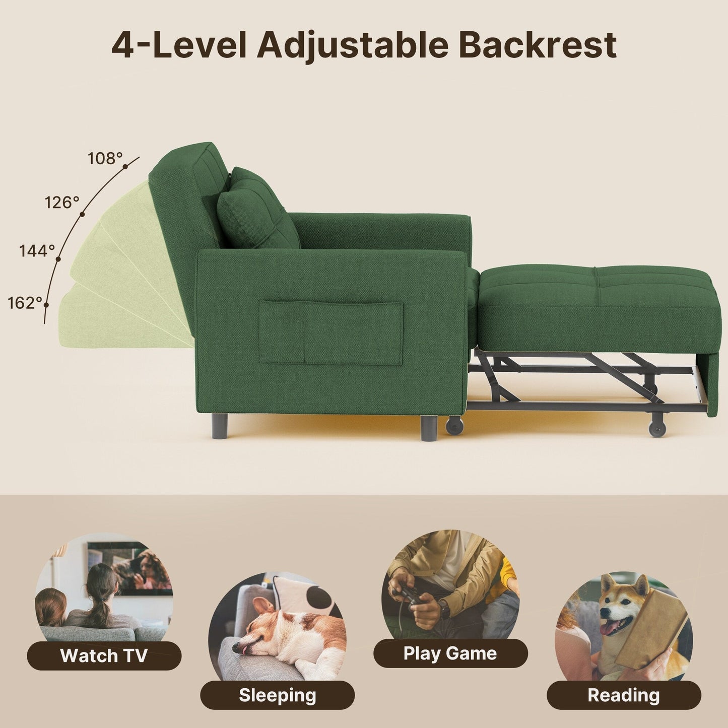 Canapé-lit convertible 3-en-1, canapé-lit escamotable, lit de salon pliable et transformable