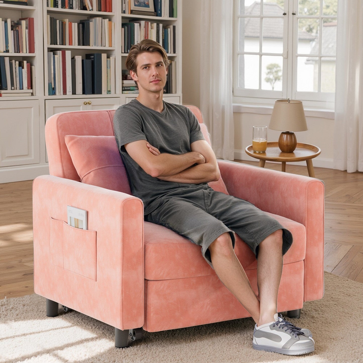 Canapé-lit convertible 3-en-1, canapé-lit escamotable, lit de salon pliable et transformable