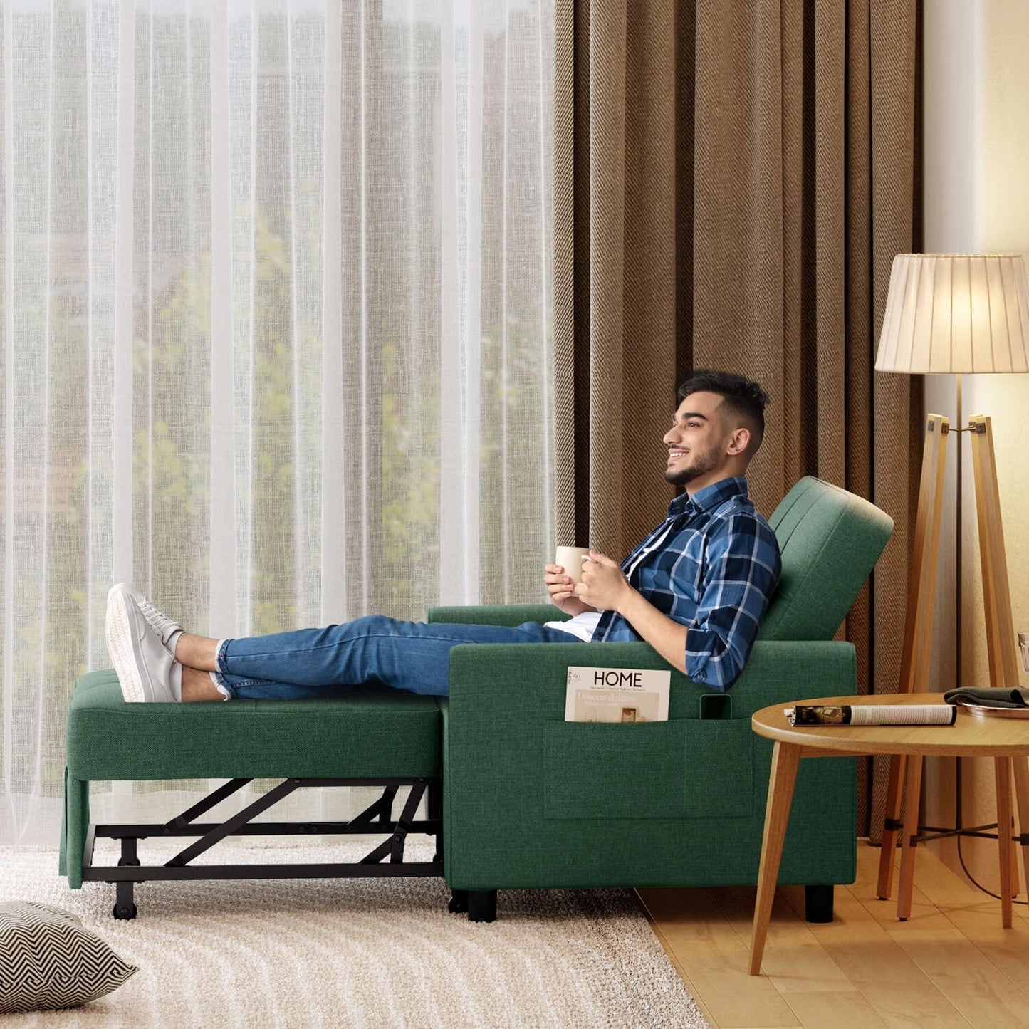 Canapé-lit convertible 3-en-1, canapé-lit escamotable, lit de salon pliable et transformable