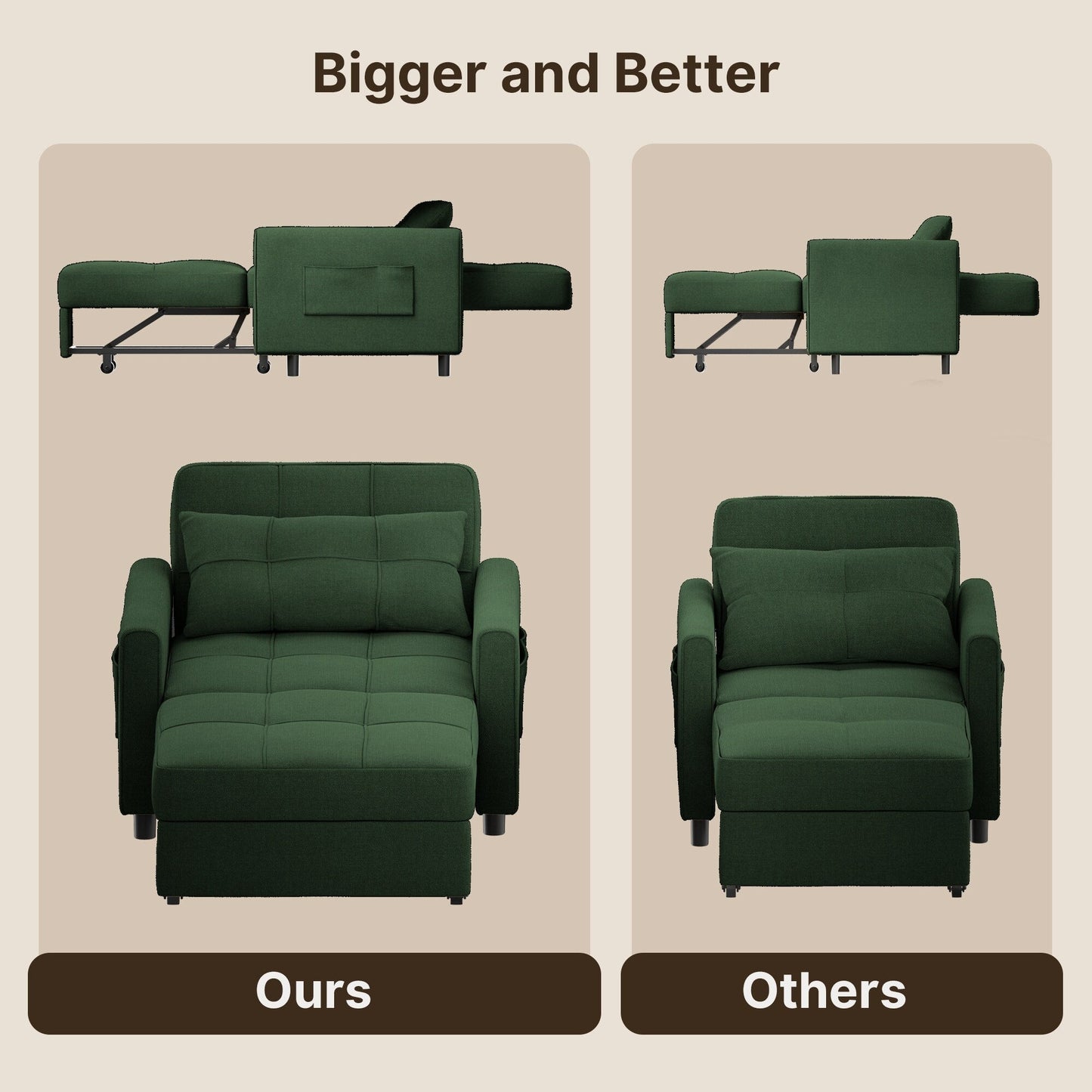 Canapé-lit convertible 3-en-1, canapé-lit escamotable, lit de salon pliable et transformable