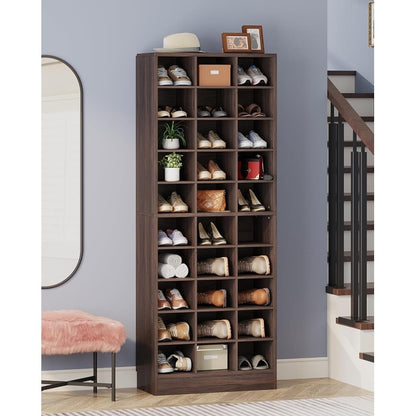 Meuble à chaussures haut pour 30 paires, étagère à chaussures en bois blanc à 10 niveaux pour placard, entrée - 10 niveaux