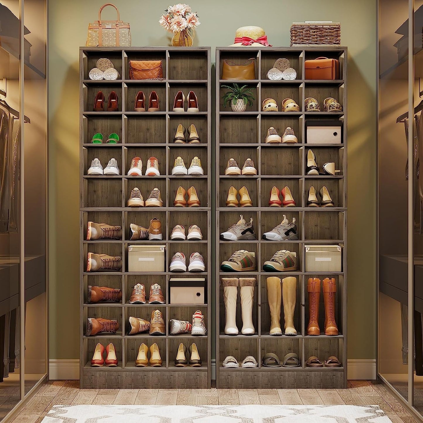 Meuble à chaussures haut pour 30 paires, étagère à chaussures en bois blanc à 10 niveaux pour placard, entrée - 10 niveaux