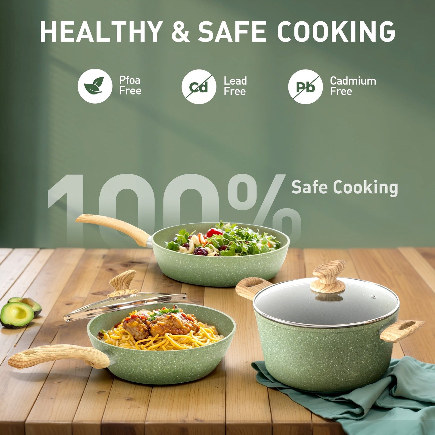 Ensemble de cuisine 30 pièces en granit, comprenant des casseroles et des poêles antiadhésives.