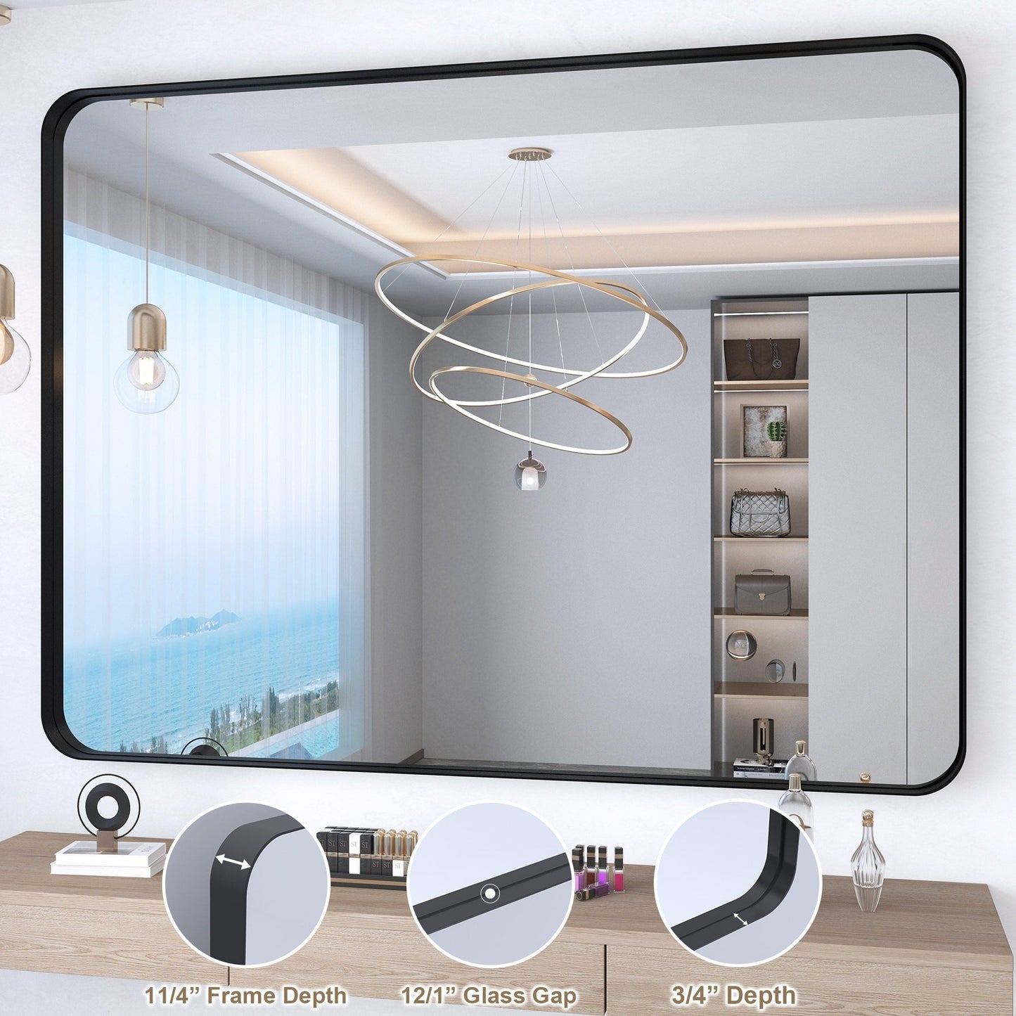 Framed Wall Mounted Bathroom Vanity Mirror