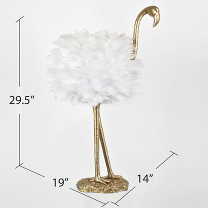 Lampe de table Flamant rose - Blanc et Or - 30,5 H - 30H x 19L x 14P