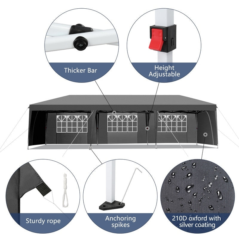 Caravane Pop-up en Oxford 30x10 pi avec 8 sacs de sable et 8 parois latérales avec auvent de type "bateau de pêche" - 30x10x8,8 pi (LxlxH)