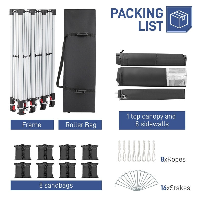 Caravane Pop-up en Oxford 30x10 pi avec 8 sacs de sable et 8 parois latérales avec auvent de type "bateau de pêche" - 30x10x8,8 pi (LxlxH)