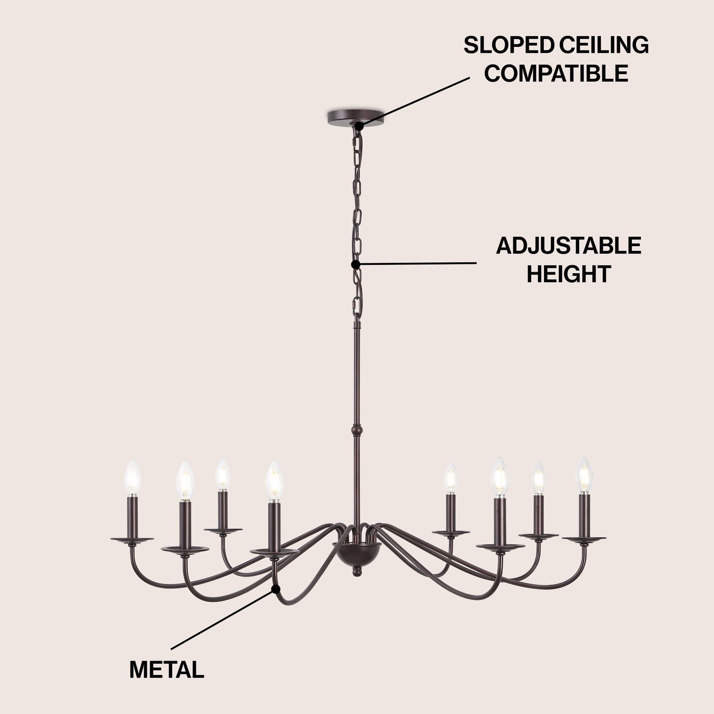 34.75 Lustre en fer à 6 lumières LED, par JONATHAN Y