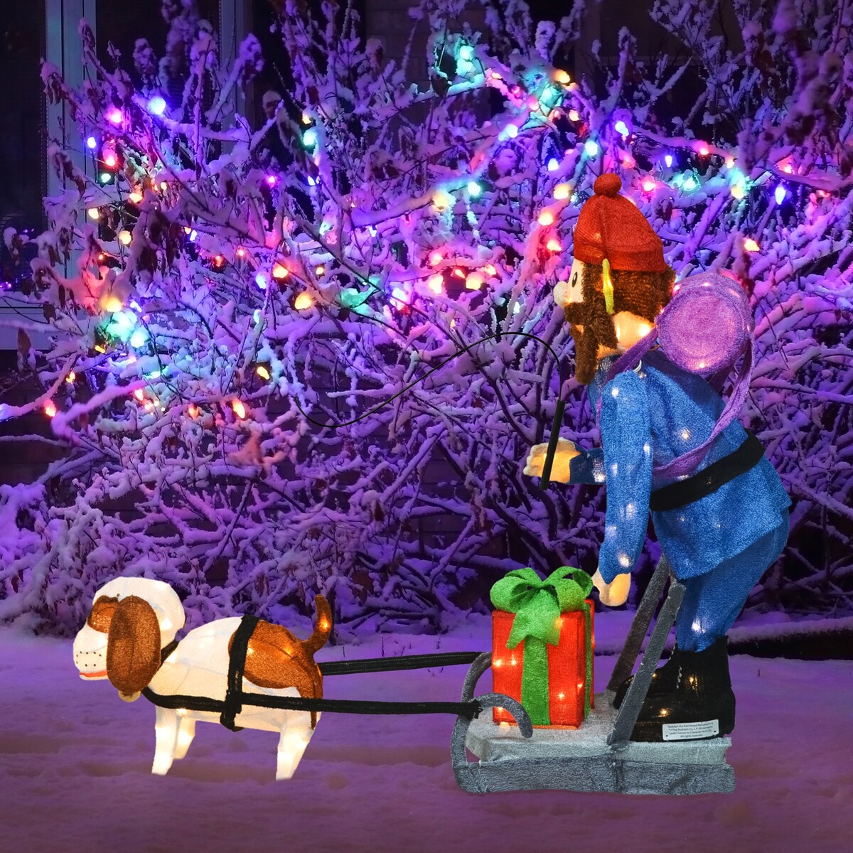 34 Rudolph Décoration de jardin LED 3D pré-éclairée, Yukon et chien debout
