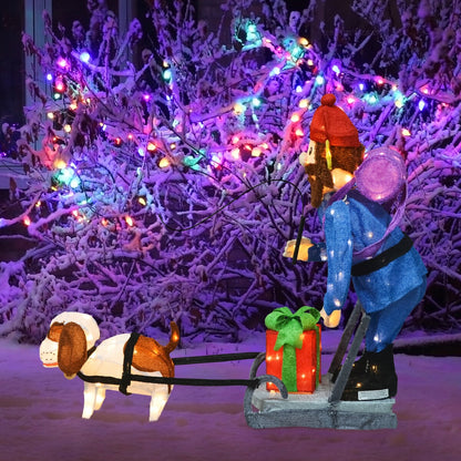 34 Rudolph Décoration de jardin LED 3D pré-éclairée, Yukon et chien debout