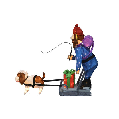 34 Rudolph Décoration de jardin LED 3D pré-éclairée, Yukon et chien debout