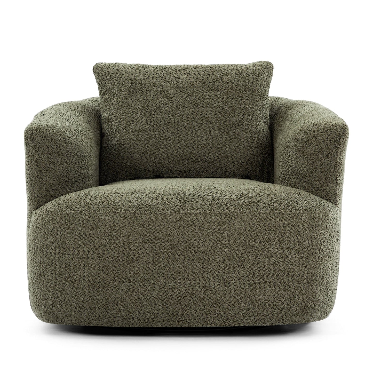 360° Swivel Chair, 38.2 Boucle Accent Chair with Throw Pillow, Upholstered Barrel Sofa Chair with Curved Armrests
