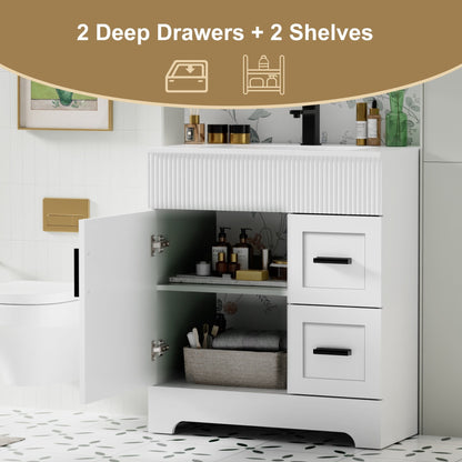 Ensemble de meuble-lavabo ondulé pour salle de bain, 30/36/48 pouces, avec lavabo et robinet.