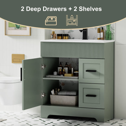 Ensemble de meuble-lavabo ondulé pour salle de bain, 30/36/48 pouces, avec lavabo et robinet.