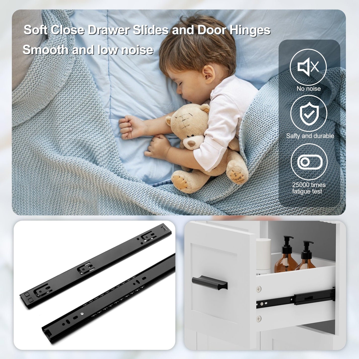 Ensemble de meuble-lavabo ondulé pour salle de bain, 30/36/48 pouces, avec lavabo et robinet.