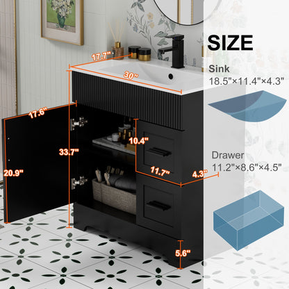 Ensemble de meuble-lavabo ondulé pour salle de bain, 30/36/48 pouces, avec lavabo et robinet.