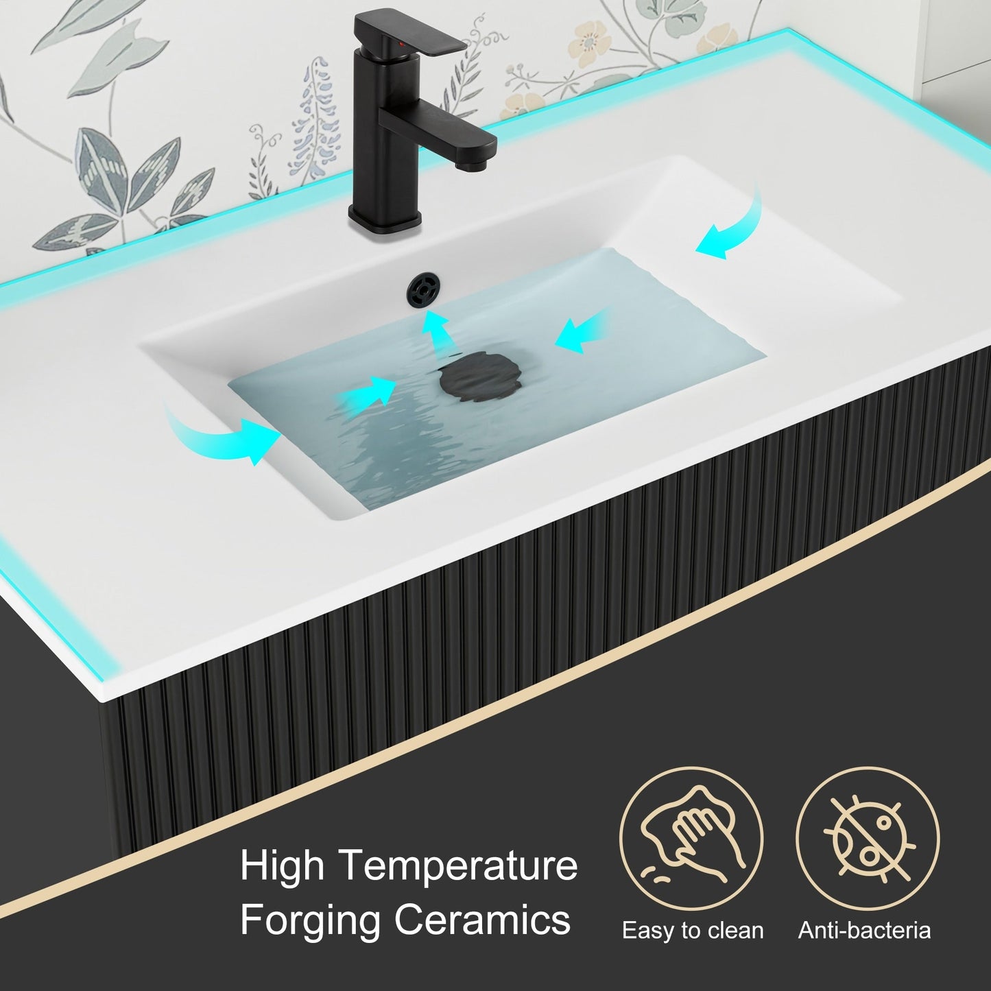 Ensemble de meuble-lavabo ondulé pour salle de bain, 30/36/48 pouces, avec lavabo et robinet.