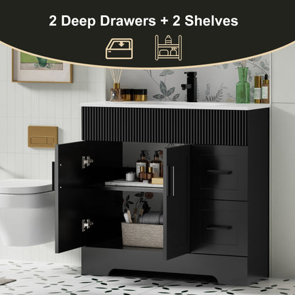 Ensemble de meuble-lavabo ondulé pour salle de bain, 30/36/48 pouces, avec lavabo et robinet.