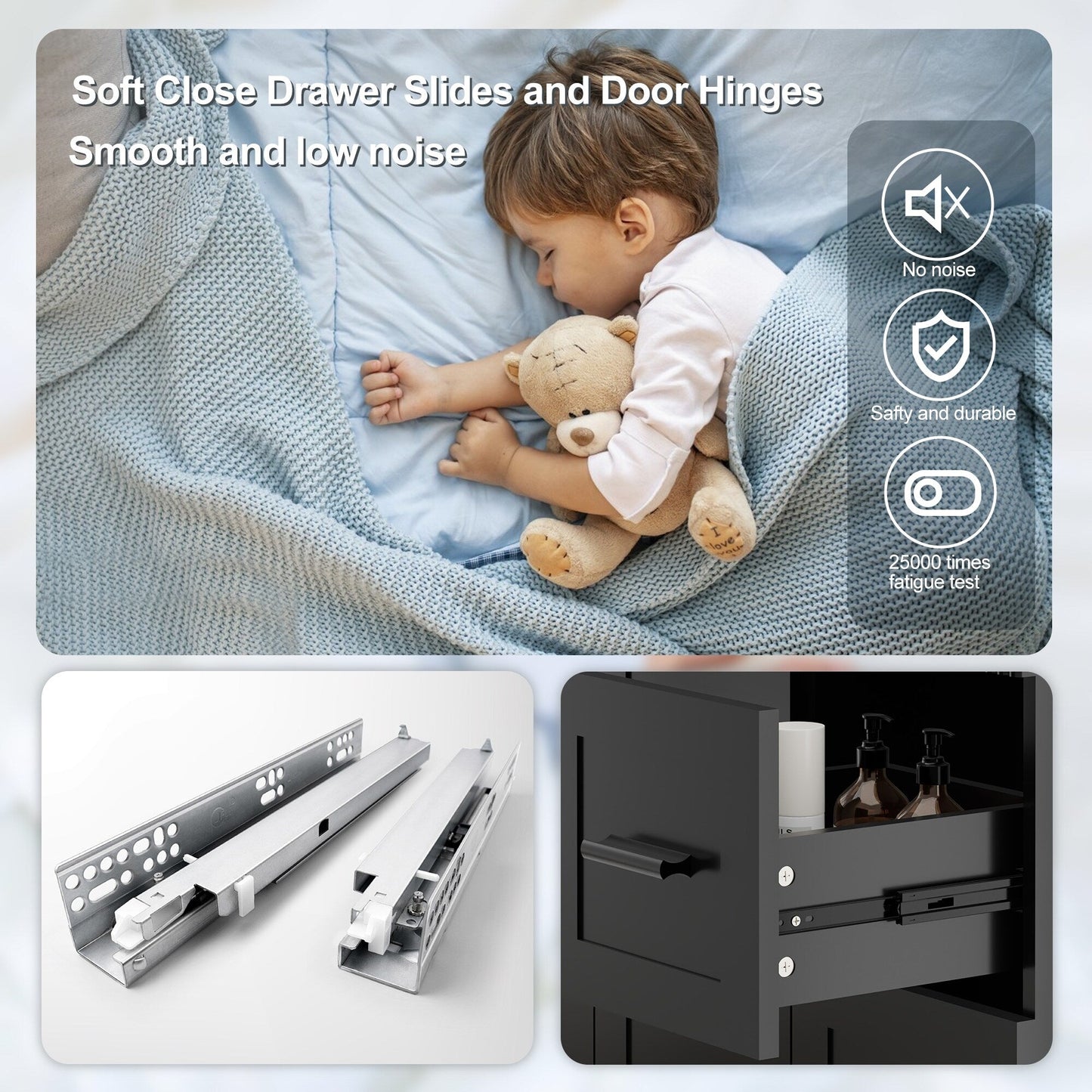 Ensemble de meuble-lavabo ondulé pour salle de bain, 30/36/48 pouces, avec lavabo et robinet.