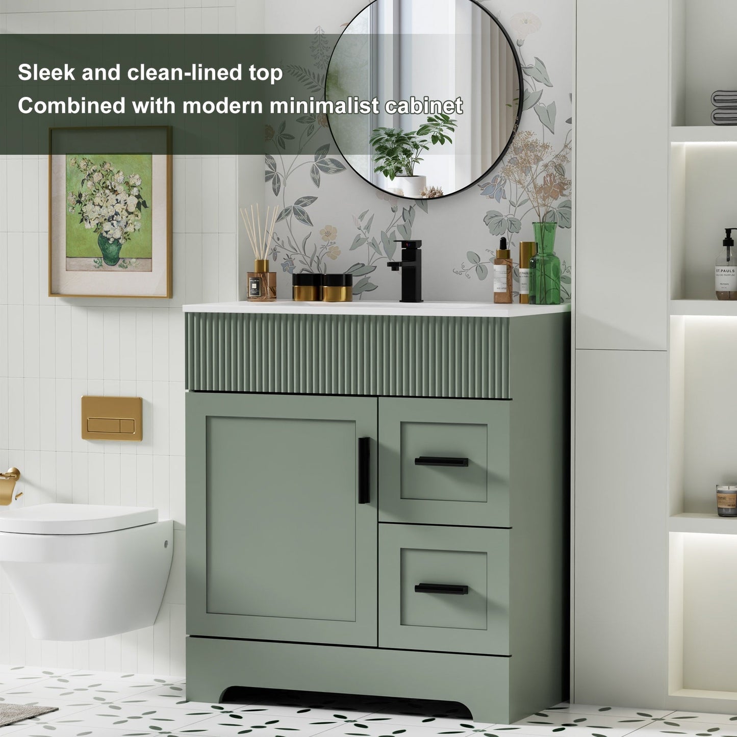 Ensemble de meuble-lavabo ondulé pour salle de bain, 30/36/48 pouces, avec lavabo et robinet.