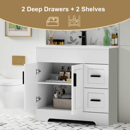 Ensemble de meuble-lavabo ondulé pour salle de bain, 30/36/48 pouces, avec lavabo et robinet.