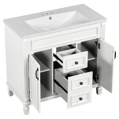Meuble-lavabo moderne de 91 cm (36 pouces) pour salle de bain avec lavabo intégré et armoire à miroir, 2 portes et 2 tiroirs
