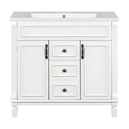 Meuble-lavabo moderne de 91 cm (36 pouces) pour salle de bain avec lavabo intégré et armoire à miroir, 2 portes et 2 tiroirs