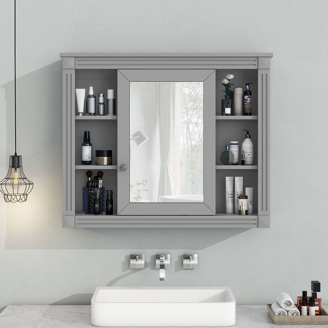 Meuble-lavabo moderne de 91 cm (36 pouces) pour salle de bain avec lavabo intégré et armoire à miroir, 2 portes et 2 tiroirs