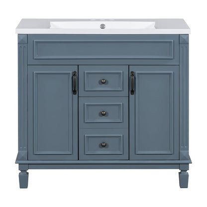 Meuble-lavabo moderne de 91 cm (36 pouces) pour salle de bain avec lavabo intégré et armoire à miroir, 2 portes et 2 tiroirs