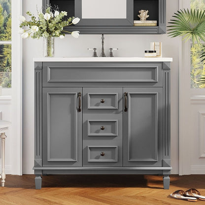 Meuble-lavabo moderne de 91 cm (36 pouces) pour salle de bain avec lavabo intégré et armoire à miroir, 2 portes et 2 tiroirs