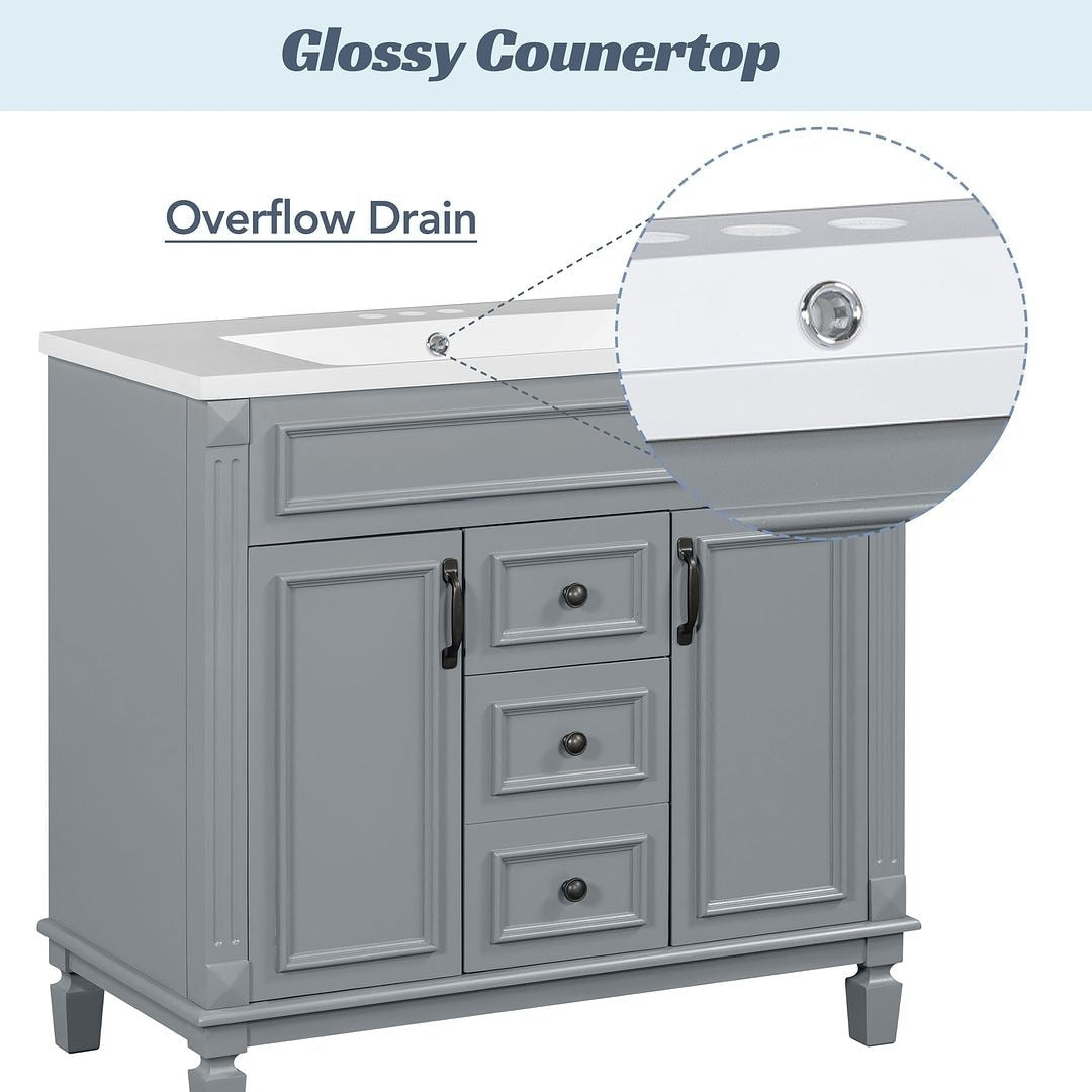 Meuble-lavabo moderne de 91 cm (36 pouces) pour salle de bain avec lavabo intégré et armoire à miroir, 2 portes et 2 tiroirs