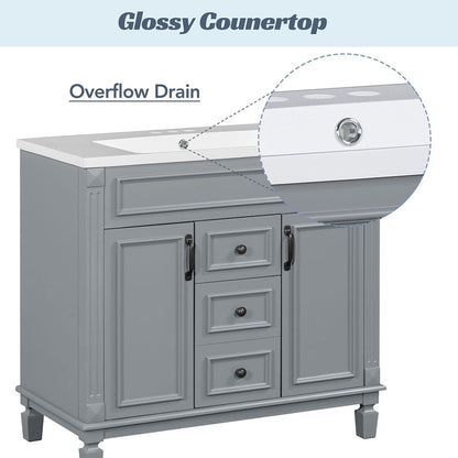 Meuble-lavabo moderne de 91 cm (36 pouces) pour salle de bain avec lavabo intégré et armoire à miroir, 2 portes et 2 tiroirs