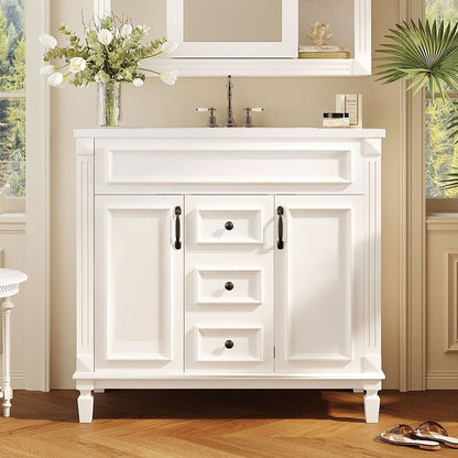 Meuble-lavabo moderne de 91 cm (36 pouces) pour salle de bain avec lavabo intégré et armoire à miroir, 2 portes et 2 tiroirs