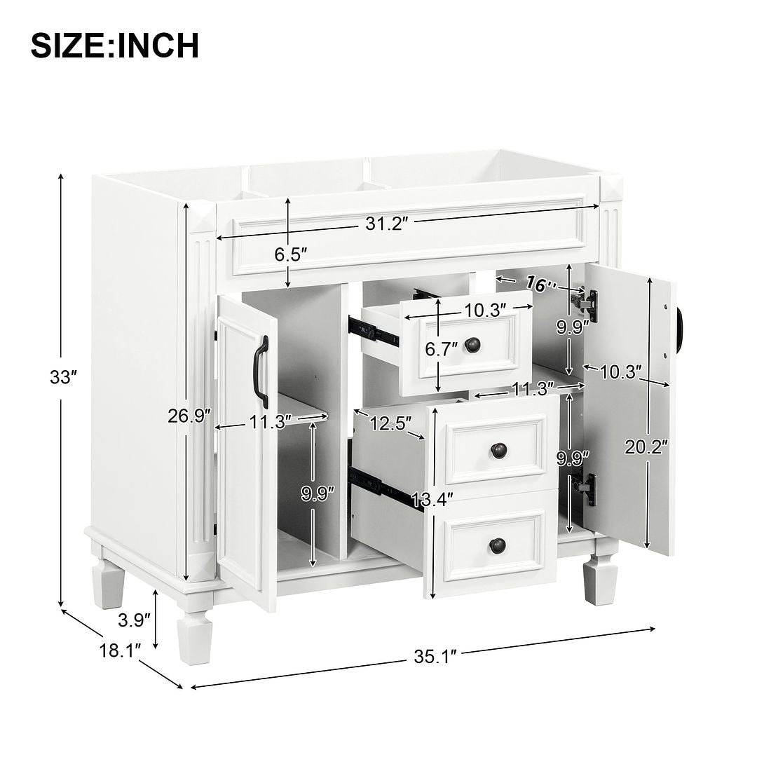 Meuble-lavabo moderne de 91 cm (36 pouces) pour salle de bain avec lavabo intégré et armoire à miroir, 2 portes et 2 tiroirs