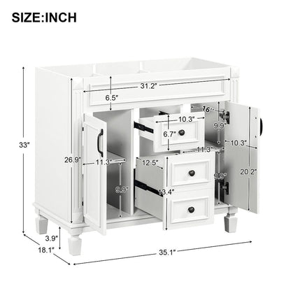 Meuble-lavabo moderne de 91 cm (36 pouces) pour salle de bain avec lavabo intégré et armoire à miroir, 2 portes et 2 tiroirs