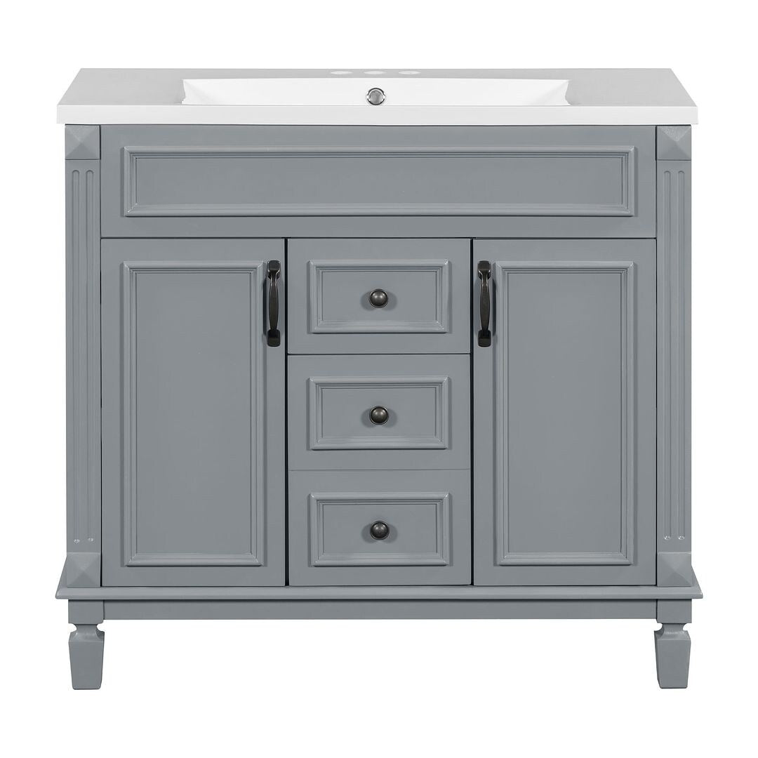 Meuble-lavabo moderne de 91 cm (36 pouces) pour salle de bain avec lavabo intégré et armoire à miroir, 2 portes et 2 tiroirs