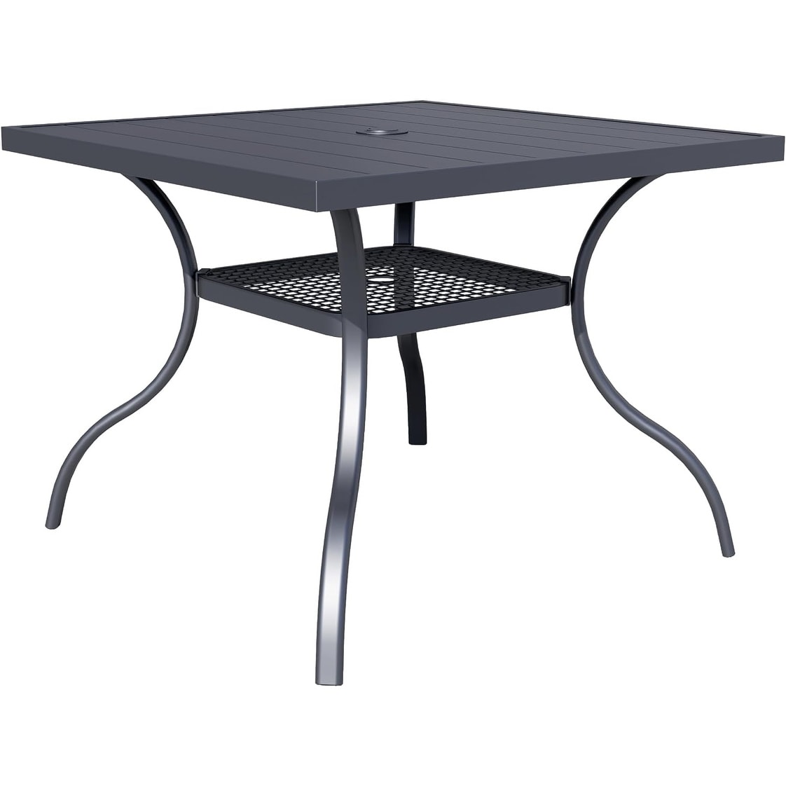 Table rectangulaire de salle à manger en métal à lattes pour extérieur, avec trou pour parasol, 60 x 37 pouces, pour 6 personnes