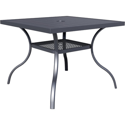 Table rectangulaire de salle à manger en métal à lattes pour extérieur, avec trou pour parasol, 60 x 37 pouces, pour 6 personnes