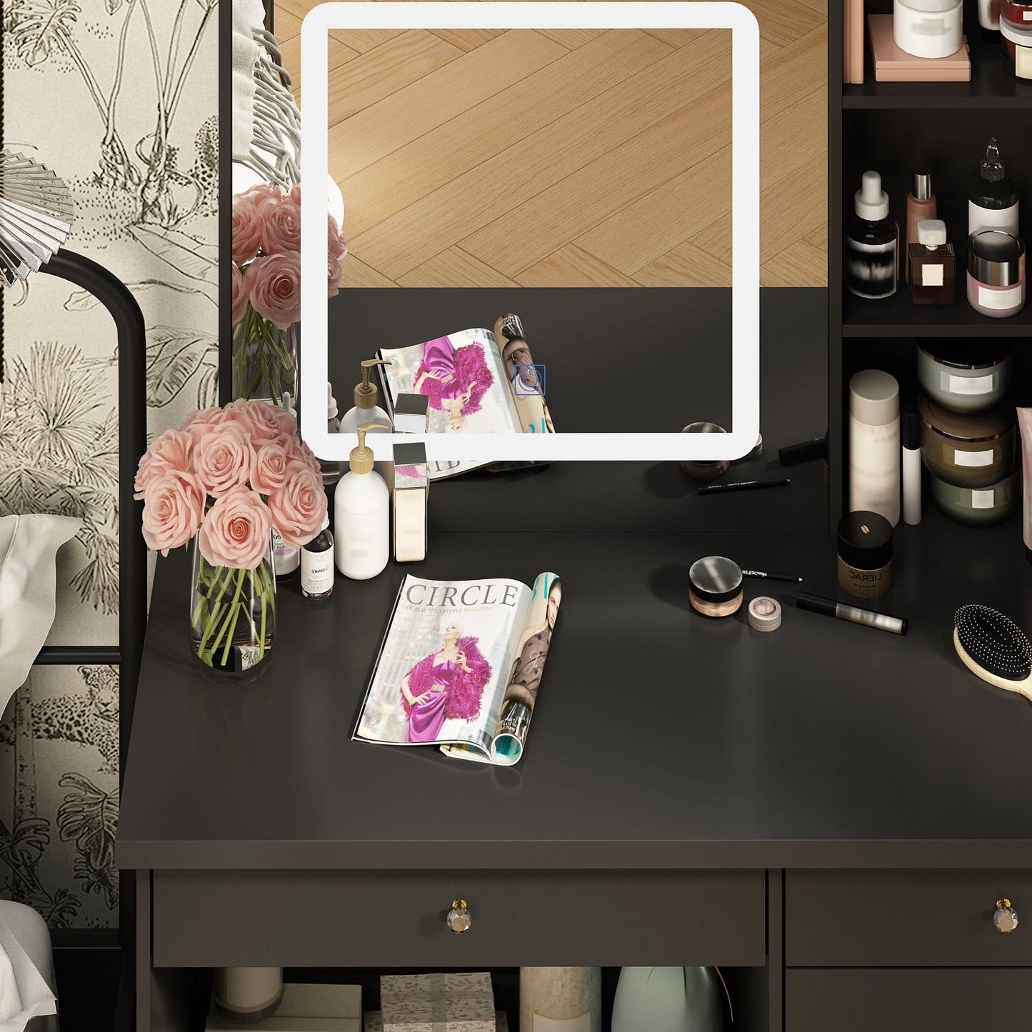 Ensemble coiffeuse et miroir avec tabouret, 99,5 cm de largeur