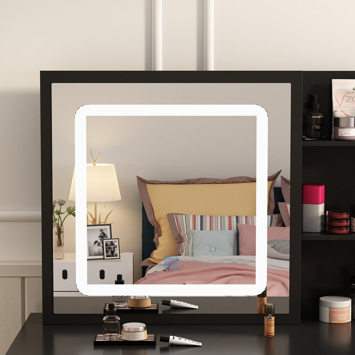 Ensemble de coiffeuse de maquillage de 99,5 cm de large avec tabouret et miroir