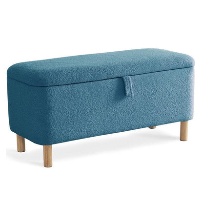 Tabouret de rangement en bouclé blanc cassé 39,5 pouces, pouf de rangement en sherpa, repose-pieds, pour salon, chambre à coucher, avec pieds en bois.