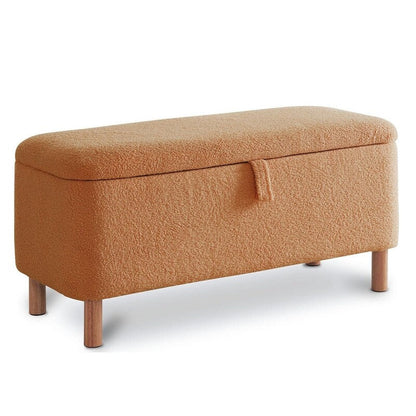 Tabouret de rangement en bouclé blanc cassé 39,5 pouces, pouf de rangement en sherpa, repose-pieds, pour salon, chambre à coucher, avec pieds en bois.