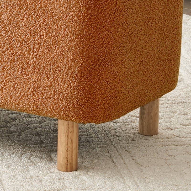 Tabouret de rangement en bouclé blanc cassé 39,5 pouces, pouf de rangement en sherpa, repose-pieds, pour salon, chambre à coucher, avec pieds en bois.