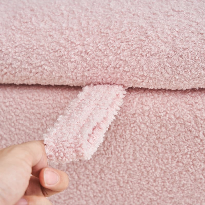 Tabouret de rangement en bouclé blanc cassé 39,5 pouces, pouf de rangement en sherpa, repose-pieds, pour salon, chambre à coucher, avec pieds en bois.