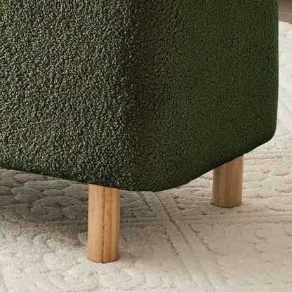 Tabouret de rangement en bouclé blanc cassé 39,5 pouces, pouf de rangement en sherpa, repose-pieds, pour salon, chambre à coucher, avec pieds en bois.