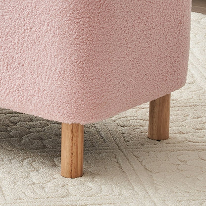 Tabouret de rangement en bouclé blanc cassé 39,5 pouces, pouf de rangement en sherpa, repose-pieds, pour salon, chambre à coucher, avec pieds en bois.