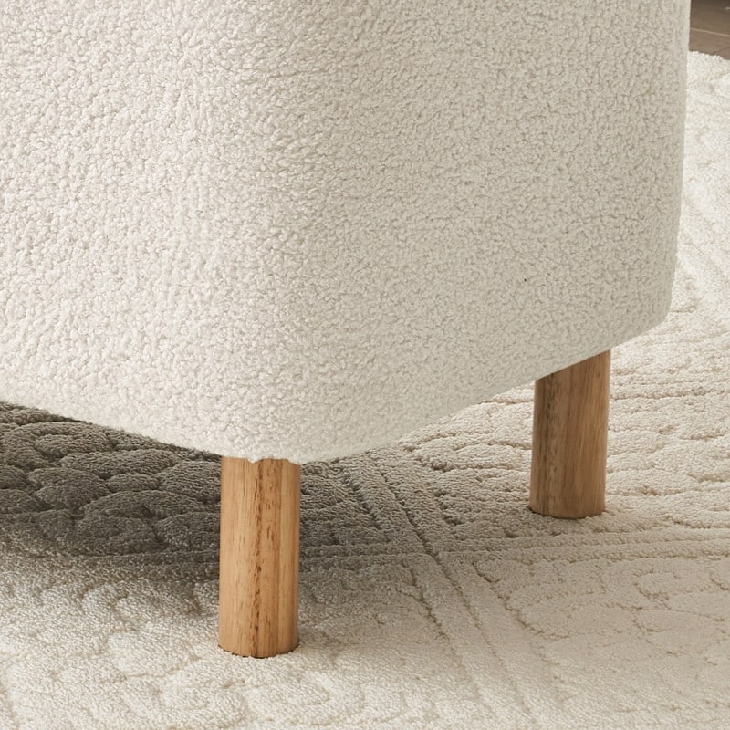 Tabouret de rangement en bouclé blanc cassé 39,5 pouces, pouf de rangement en sherpa, repose-pieds, pour salon, chambre à coucher, avec pieds en bois.