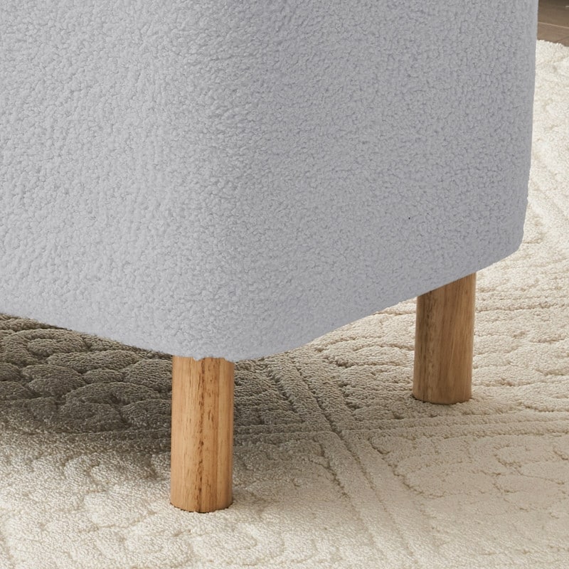 Tabouret de rangement en bouclé blanc cassé 39,5 pouces, pouf de rangement en sherpa, repose-pieds, pour salon, chambre à coucher, avec pieds en bois.
