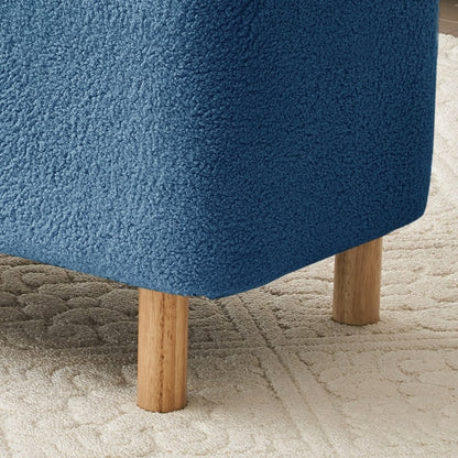Tabouret de rangement en bouclé blanc cassé 39,5 pouces, pouf de rangement en sherpa, repose-pieds, pour salon, chambre à coucher, avec pieds en bois.